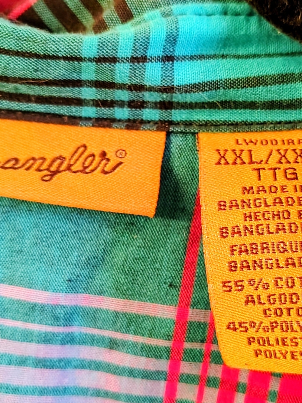 Wrangler Plaid Snap-Down Shirt in Teal & Pink - Picture 3 of 3